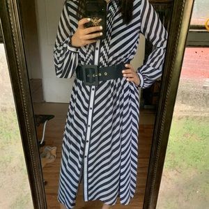 Michael Kors Navy/White Striped long sleeve dress